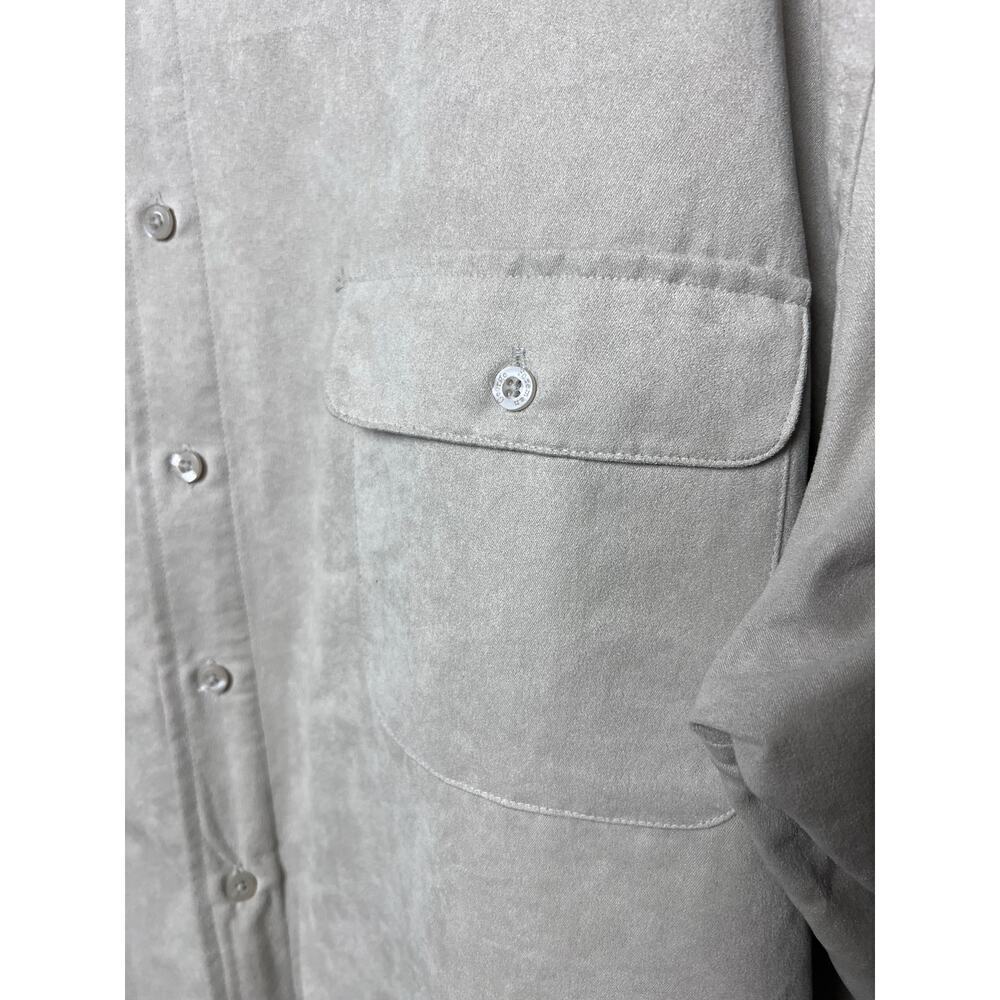 George Foreman Men's Long Sleeve Button Up Beige Suede Pocket Shirt Size 3X/Big - Picture 6 of 9